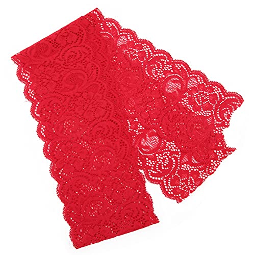Qukaim Rotes, dehnbares Spitzenband, schwarz, 9,9 m, 9,9 cm breit, elastische Spitzenborte für Dekorationen, Nähen, DIY von Qukaim