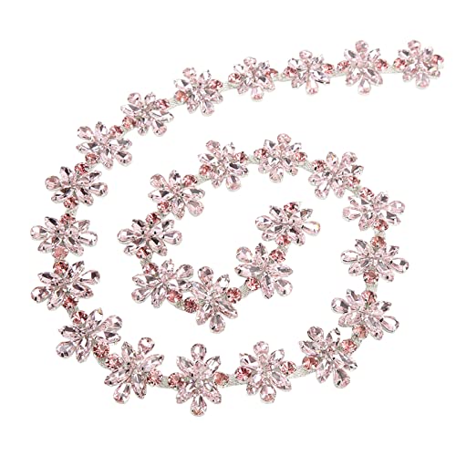 Qukaim Strassverzierung, Strass-Kette, 91 cm, 3,5 cm, Blumen-Strassbesatz für Hochzeit, Party, Rosa, glänzend, exquisite Applikation von Qukaim
