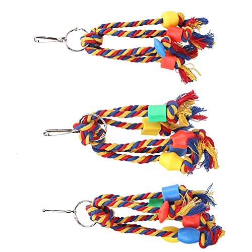 Qukaim Vogel-Kauspielzeug, buntes Baumwollseil mit Kunststoffperlen, Beißschnur für kleine Papageien, Kau- und Beißspielzeug, ideal für Vogelschaukeln, 30,5 cm lang von Qukaim
