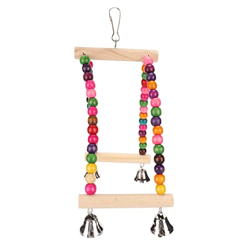 Qukaim Vogelschaukelspielzeug mit Holzperlen, bunte Halbkreis-Sitzstange für Papageien, mehrfarbiges Holzschaukelkäfig-Spielzeug, 30,5 cm lang, ideal für Vogelspiel und Bewegung von Qukaim