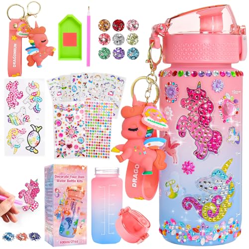 Qukir Einhorn Geschenke für Mädchen 5 6 7 8 9 10 Jahre, Trinkflasche Kinder Wasserflasche Bastelset Weihnachtsgeschenke für Kinder 3-12 Jahre Einhorn Spielzeug ab 5-12 Diamond Painting von Qukir
