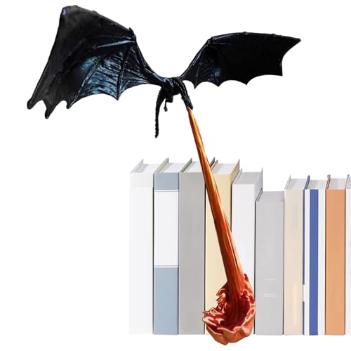 Drachenflamme Buchecke, 3D-gedruckte -Buchecken, Drachenstatue, Tischdekoration, Bücherecke, dekorative Drachenstatue, Buchstützen, Gothic-Schreibtisch-Bücherregal, für Fantasy-Liebhaber von Qukoielly