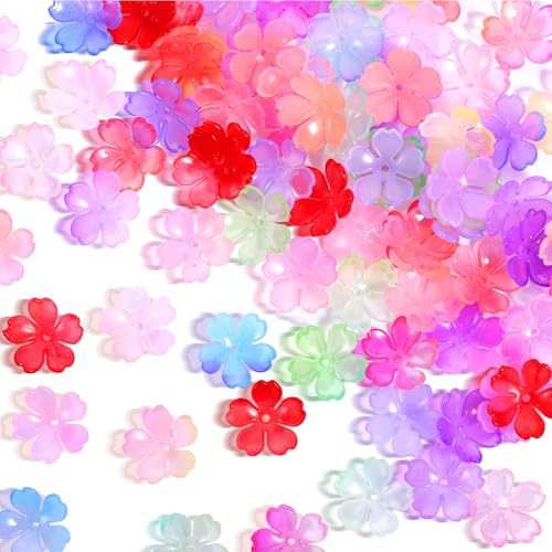 120 Stück Kirschblütenperlen, Mini-Abstandshalter für Armbänder, Acryl-Blumen-Perlen, 5-Petal-Blumen-Charms, Mini-Blumen-Abstandshalter für Schmuckherstellung, verschiedene Farben von Qulkws