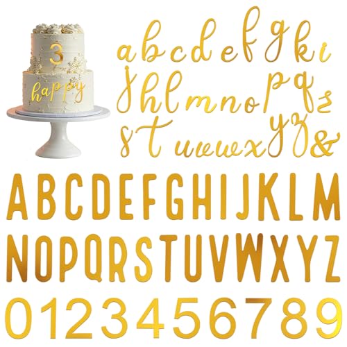 124 Stücke Torten Deko Gold Acryl, Personalisierte Acryl Spiegelbuchstaben, Goldenen Kuchenbuchstaben Deko Tortendeko Zahlen 0-9 und A-Z für Geburtstag Hochzeit Party von Qulkws