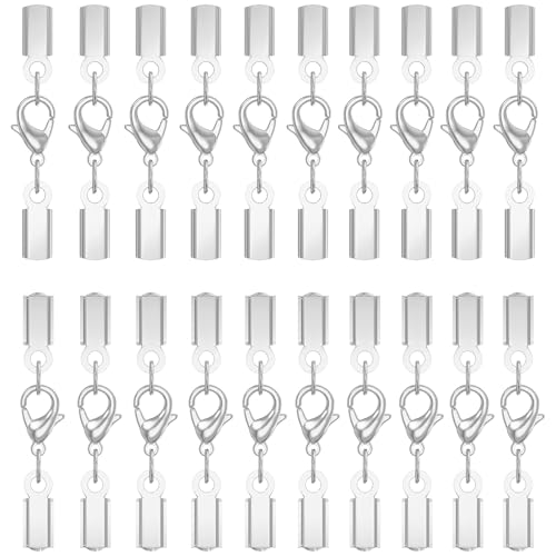 Qulltk Kordel-Endkappen mit Karabinerverschluss, 316 Edelstahl-Kordelenden für Schmuckherstellung, Lederhalskette, Schnur mit Verschluss, 3 mm ID-Endkappen für DIY-Armbänder, Halsketten, 20 Sets von Qulltk