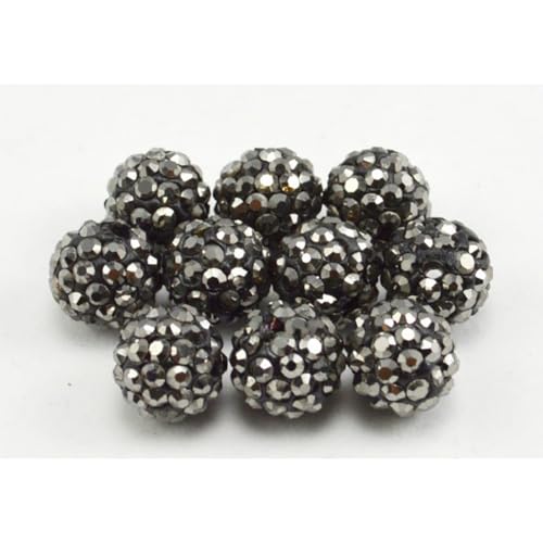 200 Stück Polymer Clay Perlen mit Strass für Schmuckherstellung 6mm Runde Lose Perlen Runde Perlen für DIY Armband Halskette Ohrringe (Dunkelsilber) von Quninet