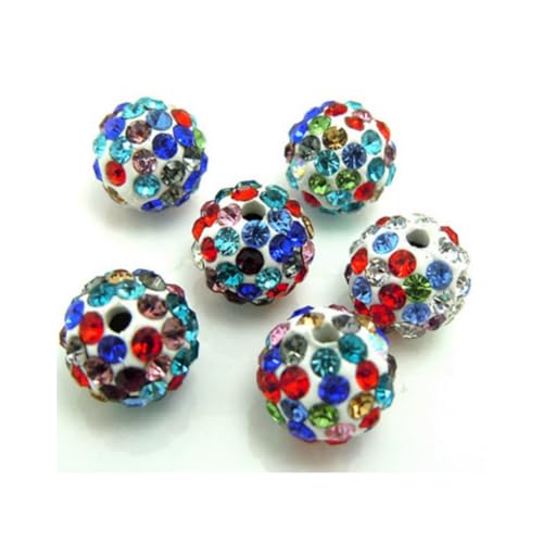 200 Stück Polymer Clay Perlen mit Strass für Schmuckherstellung 6mm Runde Lose Perlen für DIY Armband Halskette Ohrringe (Regenbogen Weiß) von Quninet