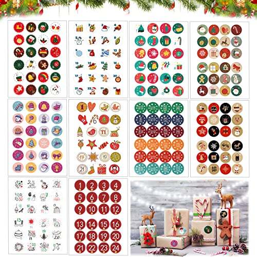 10 x 24 Advent Calendar Numbers Stickers, Sticker Zahlen Aufkleber für Weihnachten, Adventskalender Sticker Zahlen Aufkleber zum Basteln Dekorieren Geschenk Selbermachen (B) von Qunkun