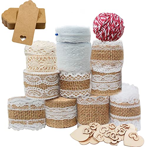 12 Roll Juteband Spitzenband, Natürliche Juteband mit Spitze, Vintage Juteband, Spitzenband weiß Vintage mit Holzscheiben, Hanfseil, Hängeetiketten für DIY Handwerk Deko Hochzeit Geburtstag Party 12 Roll Juteband Spitzenband, Natürliche Juteband mit Spitze, Vintage Juteband, Spitzenband weiß Vintage mit Holzscheiben, Hanfseil, Hängeetiketten für DIY Handwerk Deko Hochzeit Geburtstag Party von Qunkun