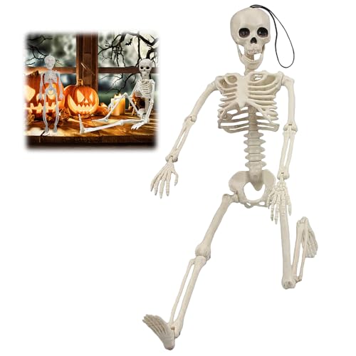 Halloween Skelett, 40cm Mini Skelett Figuren, Bewegliche Gelenke, Halloween Skelett Dekoration, Halloween Menschliches Skelett, Skelettmodell für Spukhaus Zubehör Halloween Party Dekorationen von Qunkun