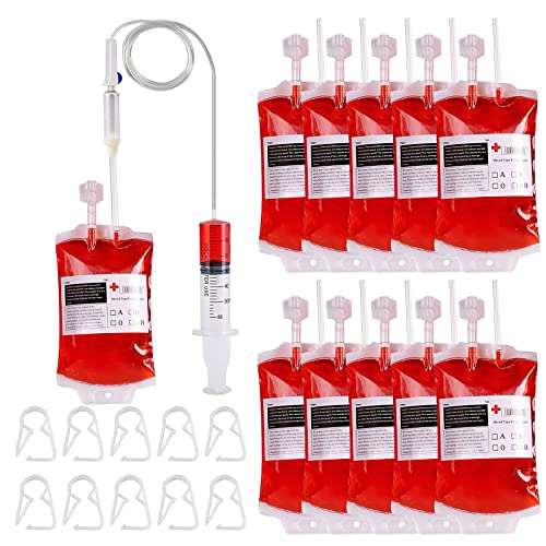 Halloween Trinkgefäß, 10 Stück Blutbeutel zum Befüllen 350 ml, Blutspendebeutel Vampire Blutbeutel Trinkgefäß, Infusionsbeutel Blutbeutel Zum Trinken mit Spritze Clips Blutart Aufkleber Spritze Halloween Trinkgefäß, 10 Stück Blutbeutel zum Befüllen 350 ml, Blutspendebeutel Vampire Blutbeutel Trinkgefäß, Infusionsbeutel Blutbeutel Zum Trinken mit Spritze Clips Blutart Aufkleber Spritze von Qunkun