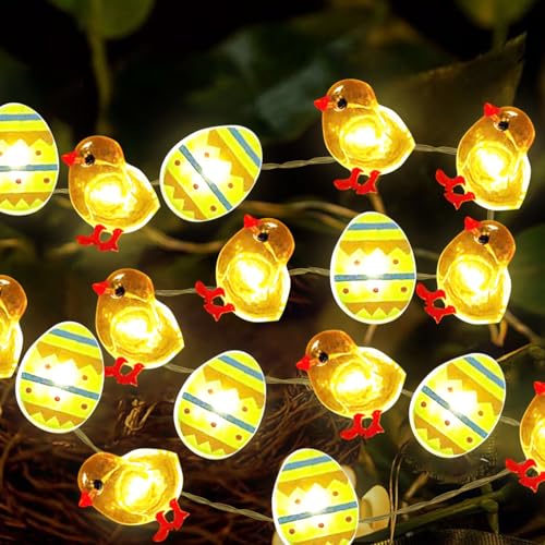 Qunkun 2M Osterdeko Draußen, Warmweiß Osterküken LED Lichterkette, Schnurlicht für Osterdekoration, Küken Lichterketten, Oster-Geschenk von Qunkun