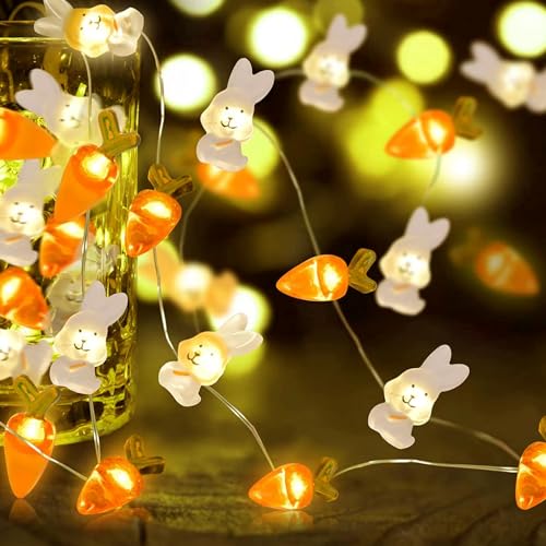 Qunkun Lichterkette Ostern, 2M Osterdeko Hasen Karotten, Warmweiß Osterküken LED Lichterkette, Schnurlicht für Osterdekoration, Indoor & Outdoor, 20 LED, Batteriebetrieben von Qunkun