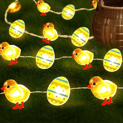 Lichterkette Ostern, LED Lichterkette Ostern, 3M Osterdeko Hasen Karotten, Warmweiß Osterküken Lichterkette, Ostern Deko Lichterketten, Schnurlicht für Ostern, Hasen Lichterketten Osterdekoration von Qunkun