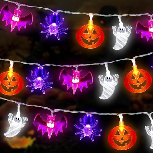 Qunkun Halloween Deko Lichterkette, Halloween LED Deko Innen Outdoor, Geister, Halloween Kürbis Fledermaus Anhänger für Outdoor Indoor Party Garten Qunkun Halloween Deko Lichterkette, Halloween LED Deko Innen Outdoor, Geister, Halloween Kürbis Fledermaus Anhänger für Outdoor Indoor Party Garten von Qunkun