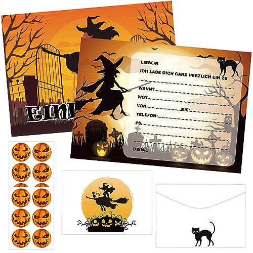 Qunkun Halloween Einladungskarten, 12x Einladung Halloween, Schaurig Halloween Party Einladungskarten, Einladungen, Halloween Grußkarten mit Umschlägen, Halloween Aufklebern für Halloween Party Deko von Qunkun