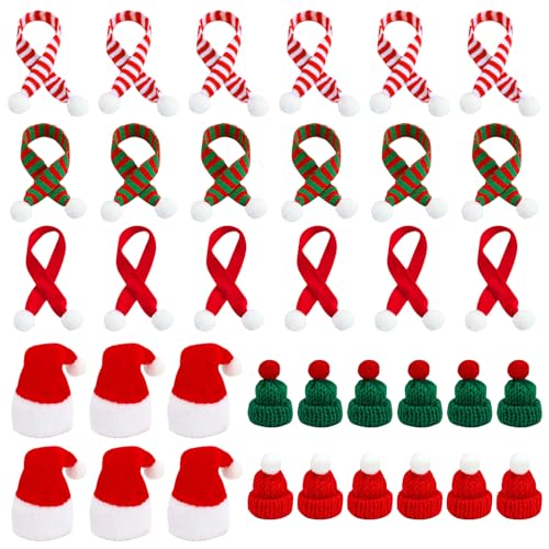 Qunkun 36 Stück Mini Weihnachtsmütze Und Schal Set, Kleine Weihnachtsmützen, Mini Nikolausmütze, Sorgenwürmchen Zubehör, Mini Weihnachtsdeko, für Weihnachten Weinflasche Abdeckung Puppen Hut von Qunkun