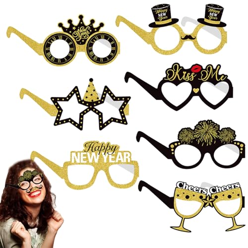 Qunkun Silvester Deko, Silvester Brille, 8 Paar Frohes Neues Jahr Brillen, 2025 Happy New Year Brillen, NeuJahr Deko, Happy New Year Deko, Silveste Party Zubehör für Silvester Party Dekoration von Qunkun