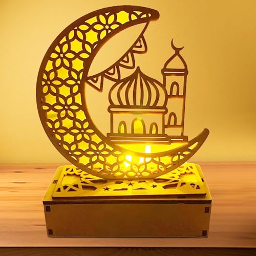 Ramadan Dekoration, Ramadan Holz Lichter Dekoation, Ramadan Lampe LED Holz, Mubarak Ramadan Lampe, DIY Eid Ramadan Fee Licht, DIY Eid Mubarak Tischdekoration Mond Stern Nachtlichter für Geschenke von Qunkun