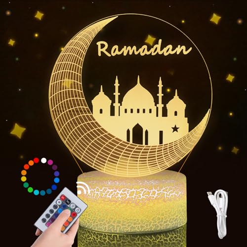 Ramadan Dekoration LED Lamp, Ramadan Deko, Eid Ramadan Dekorative Fee Licht, 16 Farben Ramadan Mondlampe Farbwechsellampe mit Fernbedienung, Eid Dekorationen Mond Stern Nachtlichter Eid Hauptdekor Ramadan Dekoration LED Lamp, Ramadan Deko, Eid Ramadan Dekorative Fee Licht, 16 Farben Ramadan Mondlampe Farbwechsellampe mit Fernbedienung, Eid Dekorationen Mond Stern Nachtlichter Eid Hauptdekor von Qunkun