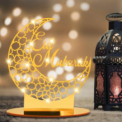 Ramadan Eid Mubarak Dekoration, Eid Mubarak Acryl Ornament, Mond Sterne Lampe Licht, Eid Mubarak Tischdekoration, Ramadan Dekoration, Ramadan Mond Nachtlicht, Eid Mubarak Hauptdekor DIY Geschenk von Qunkun