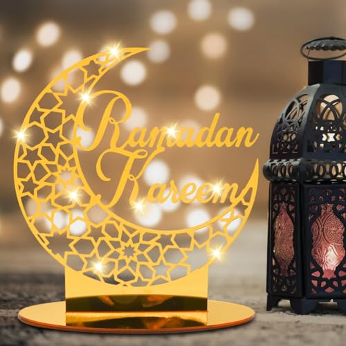 Qunkun Ramadan Eid Mubarak Dekoration, Mond Sterne Lampe Licht, Acryl Ornament, Tischdekoration, Ramadan Mond Nachtlicht, Eid Mubarak Hauptdekor DIY Geschenk von Qunkun