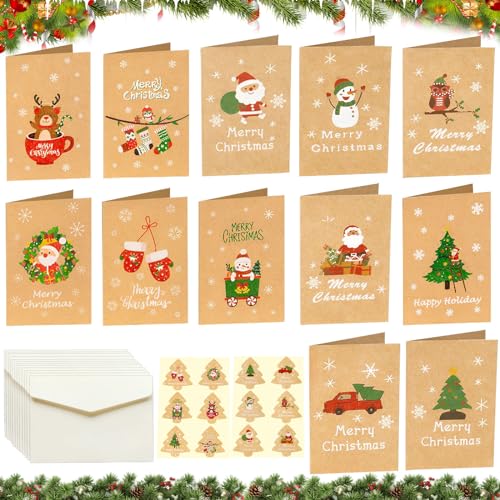 Weihnachtskarten Einladungskarten, 12x Weihnachtskarten Einladung, Weihnachtskarten mit Umschlag Set, Einladungen, A6 Klappkarten für Weihnachten, Christmas Cards für Kinder Familie Freunde Kunden von Qunkun