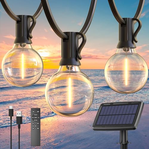 Quntis 34M Solar Lichterkette Außen mit Fernbedienung, 4 Modi/Timer Funktion/4 Dimmbare Helligkeit Outdoor Lichterkette, (50 +3) G40 Glühbirne,Solarlichterkette für Garten,Balkon von Quntis