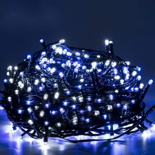 Quntis Lichterkette Außen Weihnachtsbeleuchtung 40m mit Batterie Timer 300LEDs - Blau&Weiß von Quntis