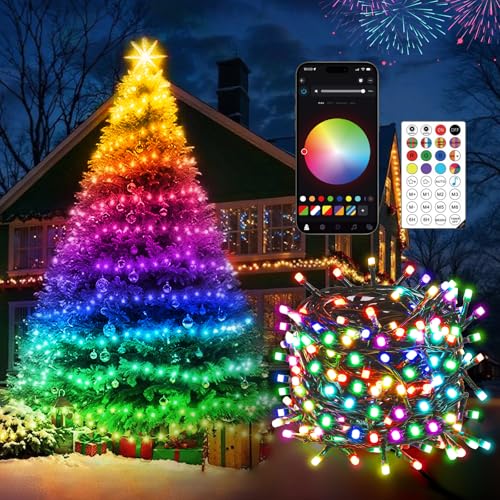 Quntis Smart 30m 300 LED Lichterkette Außen App Steuerbar, 16 Mio. Farben 200 Modi Musik-Sync Timer Dimmbar RGB Weihnachtsbeleuchtung Strombetrieb, IP44 Weihnachtsdeko Innen Baum Garten Balkon Hof von Quntis