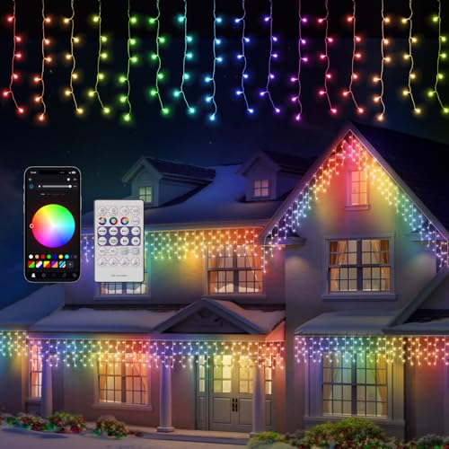 Quntis Smart 5m 204 LED Eisregen Lichterkette Außen APP Steuerbar, 16 Mio. Farben 60 Modi Musik Timer Dimmbar Weihnachtsbeleuchtung Strombetrieb, IP44 Fenster Weihnachtsdeko Eiszapfen Lichtervorhang von Quntis