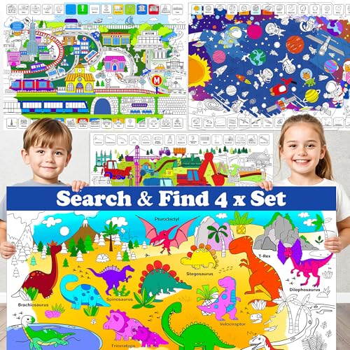 Quokka Riesige Malposter für Kinder ab 3 4 5 Jahren – 4 Großes Malposter zum Basteln – 103 x 72 cm Lernposter Kleinkinder mit Stadt Bau Dino Weltraum – Lernspiel-Geschenk für Jungen und Mädchen von Quokka