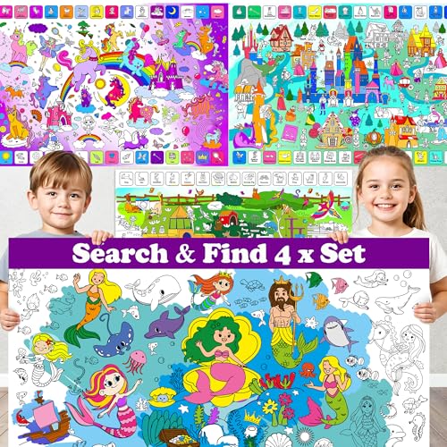 Quokka Riesige Malposter für Kinder ab 3 4 5 Jahren – 4 Großes Malposter zum Basteln – 103x72 cm Lernposter Kleinkinder mit Fee Meerjungfrau Haustiere Einhorn – Lernspiel-Geschenk Jungen und Mädchen von Quokka
