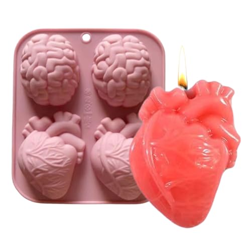 Quorvex Silikonformen für Schokolade, handgefertigt, 3D-Gehirnherzformen für Epoxidharz, Halloween-Partyzubehör, antihaftbeschichtet, Bastelwerkzeug für Seife, Ton, Schokolade, Muffins, Pudding von Quorvex