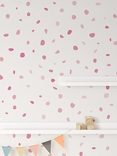 QuoteMyWall 150 rosa pastellfarbene Wandaufkleber, gepunktet, für Mädchenzimmer, Rouge, Wandbilder, entfernbar, Vinyl, Wanddekoration, Punkte, Dalmatiner-Druck von QuoteMyWall