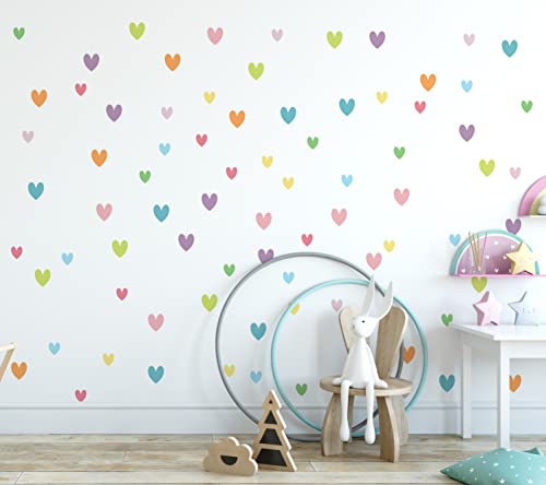 QuoteMyWall 90 Stück pastellfarbene Herz-Wandaufkleber für Kinderzimmer, Kinderzimmer, abziehbar und aufkleben, abnehmbar, Boho-Chic von QuoteMyWall