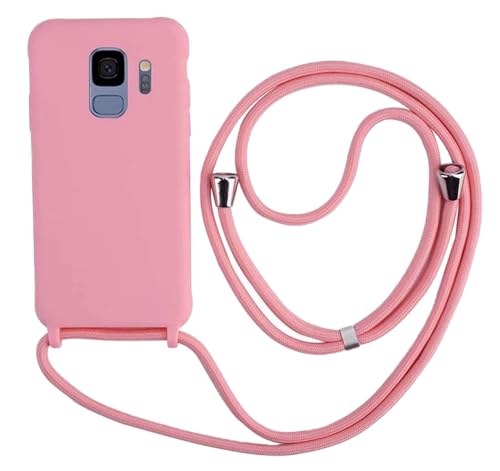 Ququcheng Kompatibel mit Samsung Galaxy S9 Hülle,Handykette Hülle Silikon Seil Necklace Handyhülle mit Kordel Tasche TPU Bumper Schutzhülle für Samsung Galaxy S9-Pink von Ququcheng