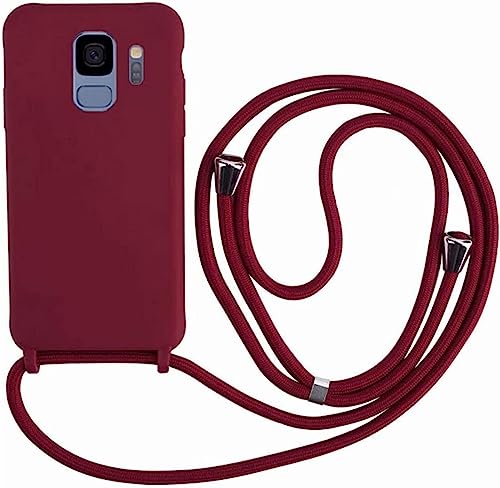 Ququcheng Kompatibel mit Samsung Galaxy S9 Hülle,Handykette Hülle Silikon Seil Necklace Handyhülle mit Kordel Tasche TPU Bumper Schutzhülle für Samsung Galaxy S9-Rot von Ququcheng