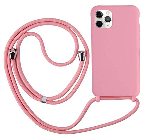 Ququcheng Kompatibel mit iPhone 12/12 Pro(6.1") Hülle,Handykette Hülle Silikon Seil Necklace Handyhülle mit Kordel Tasche TPU Bumper Schutzhülle für iPhone 12/12 Pro(6.1")-Pink von Ququcheng