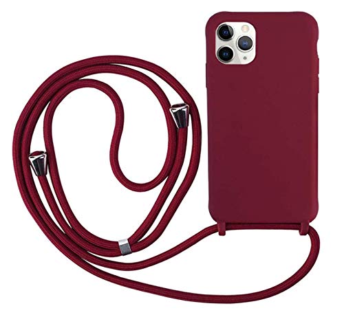 Ququcheng Kompatibel mit iPhone 12/12 Pro(6.1") Hülle,Handykette Hülle Silikon Seil Necklace Handyhülle mit Kordel Tasche TPU Bumper Schutzhülle für iPhone 12/12 Pro(6.1")-Rot von Ququcheng