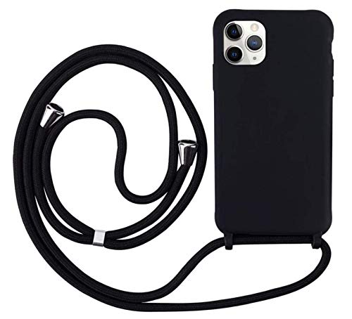 Ququcheng Kompatibel mit iPhone 12 Mini(5.4") Hülle,Handykette Hülle Silikon Seil Necklace Handyhülle mit Kordel Tasche TPU Bumper Schutzhülle für iPhone 12 Mini(5.4")-Schwarz von Ququcheng