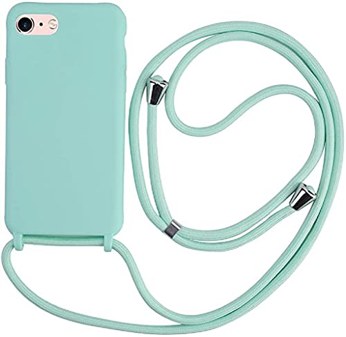 Ququcheng Kompatibel mit iPhone 7/8 Plus(5.5") Hülle,Handykette Hülle Silikon Seil Necklace Handyhülle mit Kordel Tasche TPU Bumper Schutzhülle für iPhone 7/8 Plus(5.5")-Grün von Ququcheng