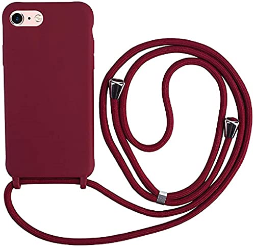 Ququcheng Kompatibel mit iPhone 7/iPhone 8(4.7") Hülle,Handykette Hülle Silikon Seil Necklace Handyhülle mit Kordel Tasche TPU Bumper Schutzhülle für iPhone 7/iPhone 8(4.7")-Rot von Ququcheng