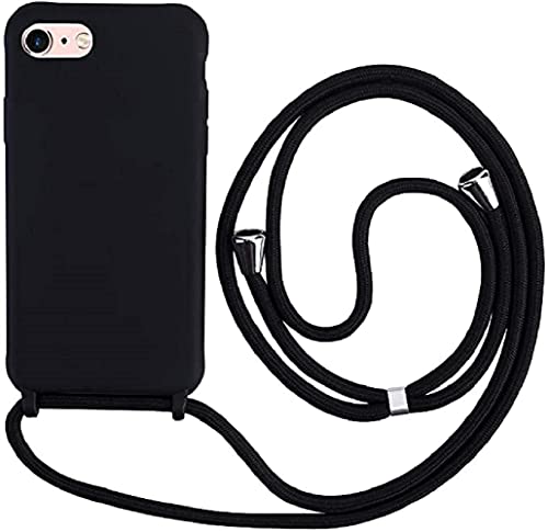 Ququcheng Kompatibel mit iPhone 7/iPhone 8(4.7") Hülle,Handykette Hülle Silikon Seil Necklace Handyhülle mit Kordel Tasche TPU Bumper Schutzhülle für iPhone 7/iPhone 8(4.7")-Schwarz von Ququcheng