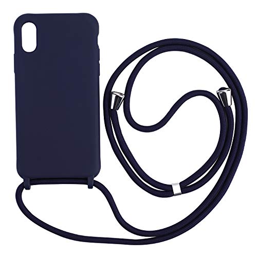 Ququcheng Kompatibel mit iPhone X/XS Hülle,Handykette Hülle Silikon Seil Necklace Handyhülle mit Kordel Tasche TPU Bumper Schutzhülle für iPhone X/XS-Blau von Ququcheng