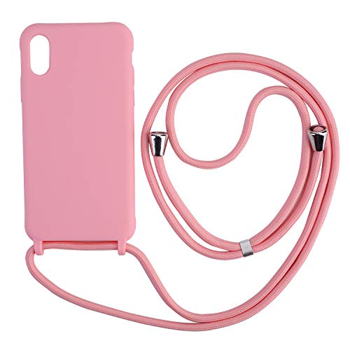 Ququcheng Kompatibel mit iPhone X/XS Hülle,Handykette Hülle Silikon Seil Necklace Handyhülle mit Kordel Tasche TPU Bumper Schutzhülle für iPhone X/XS-Pink von Ququcheng