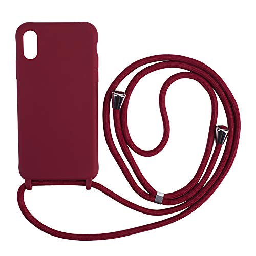 Ququcheng Kompatibel mit iPhone X/XS Hülle,Handykette Hülle Silikon Seil Necklace Handyhülle mit Kordel Tasche TPU Bumper Schutzhülle für iPhone X/XS-Rot von Ququcheng