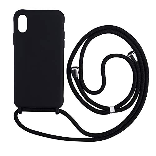 Ququcheng Kompatibel mit iPhone XS Max Hülle,Handykette Hülle Silikon Seil Necklace Handyhülle mit Kordel Tasche TPU Bumper Schutzhülle für iPhone XS Max-Schwarz von Ququcheng