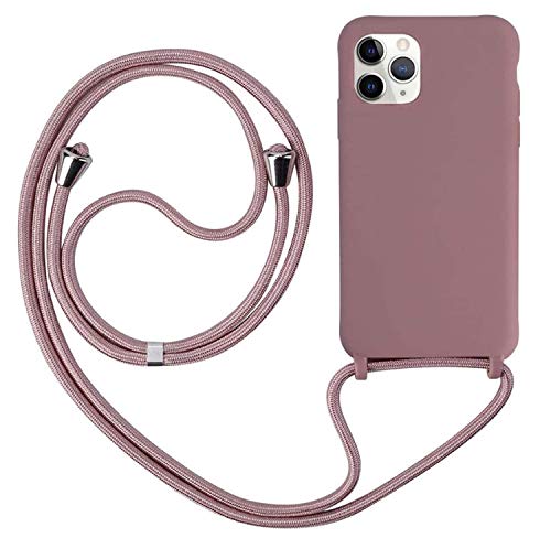 Ququcheng Schutzhülle kompatibel mit iPhone 12/12 Pro, Halskette für Handy-Ketten, Silikonkordel mit Kordel Case TPU Bumper (6,1 Zoll), Rosa Gold von Ququcheng