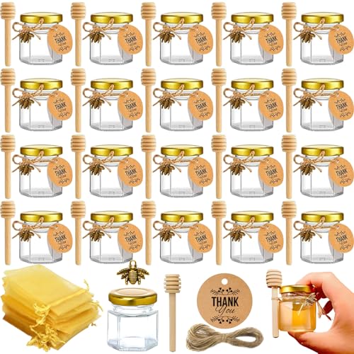 20 Stück 45ml Kleine Honiggläser mit Deckel, Honiglöffel, Bienen Anhänger, Dankeskarten, Jutes & Organzabeutel, Hexagonale Marmeladengläser, Mini Glas Honigglas Gläser für Baby Dusche, Hochzeit, Party 20 Stück 45ml Kleine Honiggläser mit Deckel, Honiglöffel, Bienen Anhänger, Dankeskarten, Jutes & Organzabeutel, Hexagonale Marmeladengläser, Mini Glas Honigglas Gläser für Baby Dusche, Hochzeit, Party von Qurxuanwe